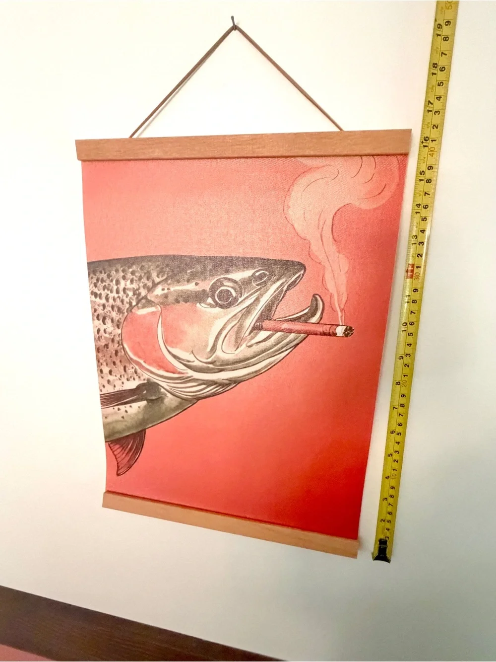 Trout Fish Smoking a Cigarette Vintage Style Canvas Wall Art Print Hanger Framed